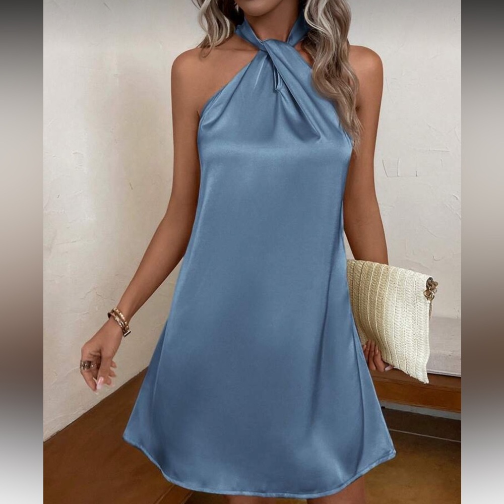 SHEIN Blue Halter Neck Dress